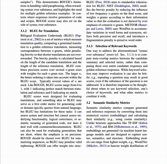 Harkback explaining BLEU in a PDF, answering a follow-up question and typesetting the formula